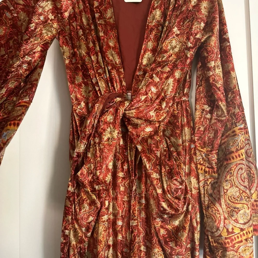 Free People Harper printed one piece Sangria jumpsuit/ jumper velvet